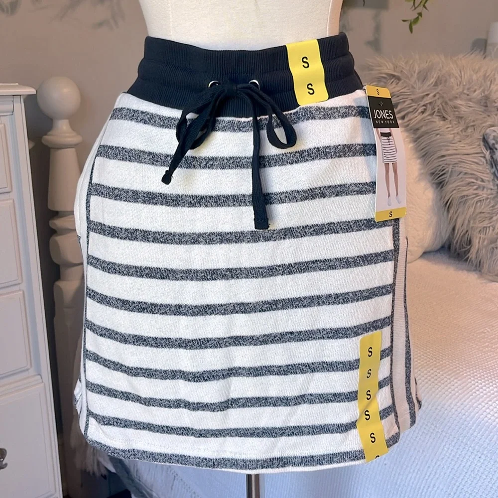 Skort Knit Skirt Black Cream Drawstring